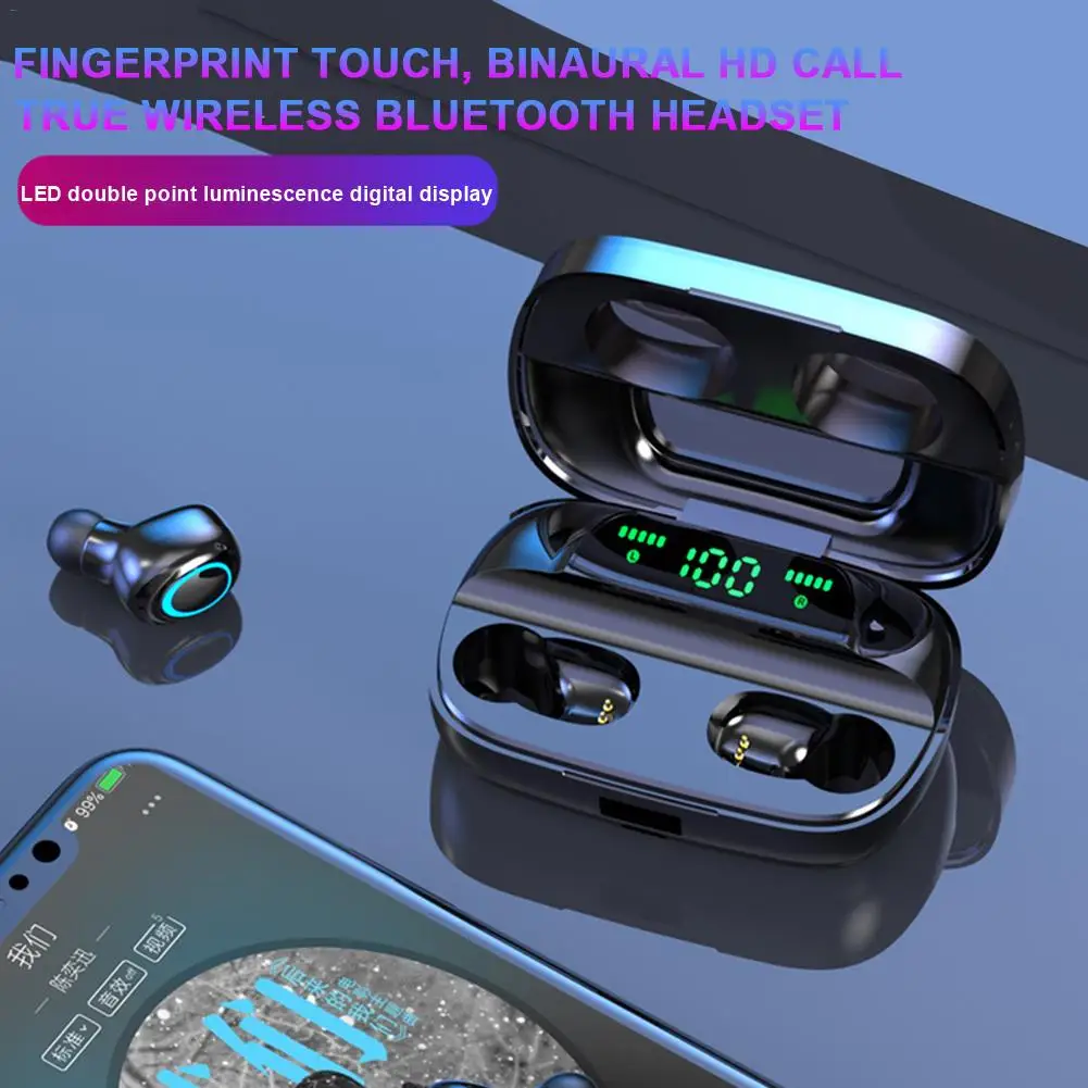 TWS Bluetooth гарнитура 5,0 беспроводные наушники стерео-вкладыши цифровые наушники спортивная водонепроницаемая гарнитура для наушники для мобильного телефона