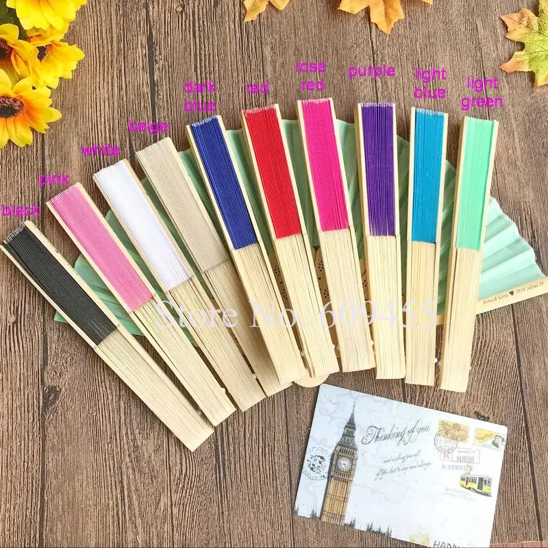 Mix Colors by Random 80 шт./лот, индивидуальный Свадебный Шелковый веер с разноцветными тканевыми ручные складные веера, печать на заказ, вечерние украшения для улицы - Цвет: Mix Colors by Random
