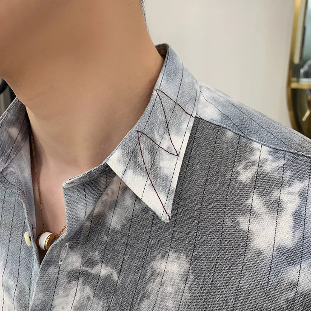Высококачественная Мужская рубашка из хлопка, повседневная приталенная рубашка с длинными рукавами, мужская рубашка в полоску с принтом, деловое платье, одежда для уличной жизни