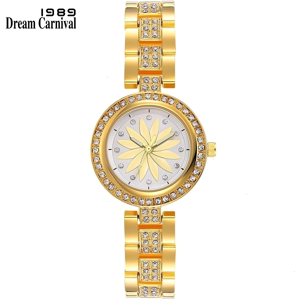 Dreamcarnival 1989, наручные часы для женщин, роскошные, кварцевые, с кристаллами, циферблат, сплав, браслет, мода, IP, родий, золотой цвет,, A8353