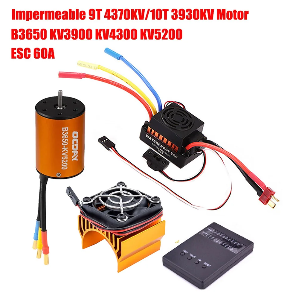 Водонепроницаемый 9T 4370KV 10T 3930KV 3650 3900KV 4300KV 5200KV бесщеточный двигатель 60A ESC