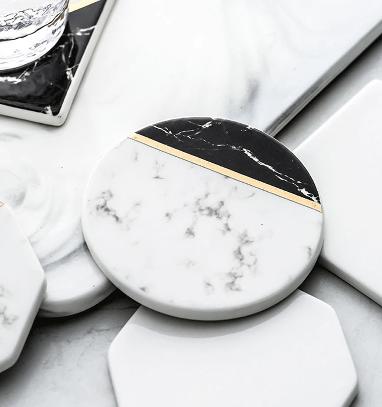 Nordic White Marble Style Table Coasters Pair