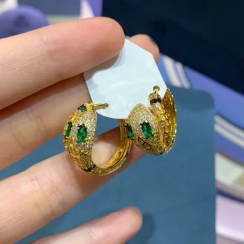 

UMGODLY Fashion Copper Snake Hoop Earrings Green Eyes Serpent with Zirconia Stones Women Egyptian Tribute Jewelry