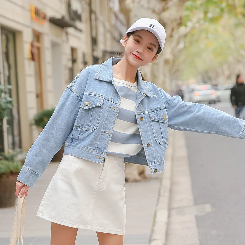 

2019 Autumn Celebrity Style Jeans Coat New Style Retro Hong Kong Flavor Loose Tops Short Fashion