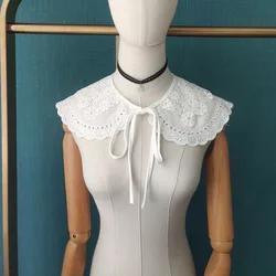 New Women White Adjustable Embrodiery Lace Flower Lapel Fake Collar Shawl Shoulder Wrap Detachable Collars Lapel False Faux Col