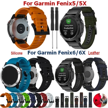 

New Leather Wrist Strap for Garmin Fenix 6X/Fenix 5X Band Quick Fit Watchband Silicone Bracelet for Garmin Fenix 5/Fenix 6 Watch