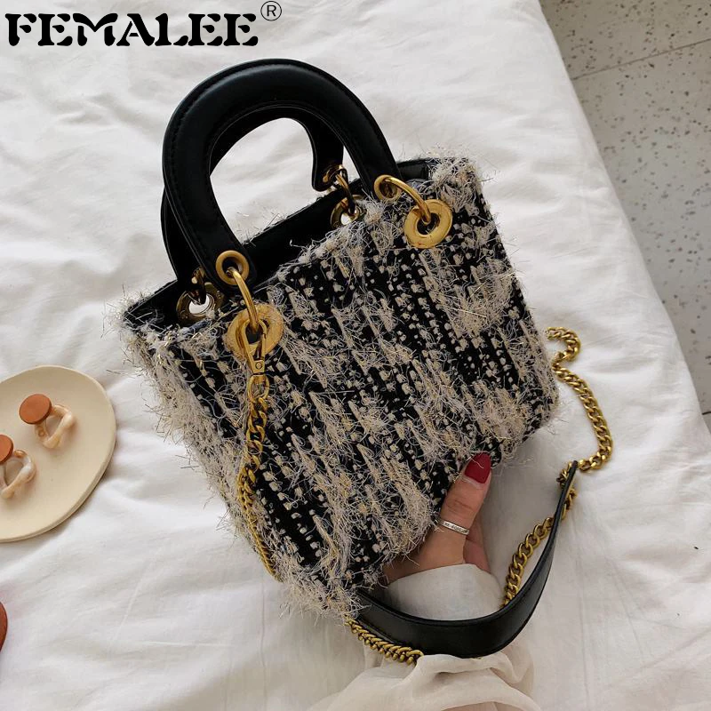 

2019 Winter Fashion New Female Square Tote bag Quality Woolen Fur Women's Designer Handbag Ladies Chain Shoulder Crossbody Bag