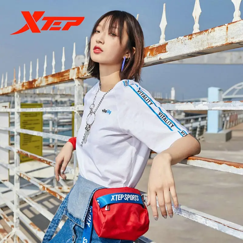 Xtep Женская Повседневная белая футболка хлопковая женская летняя с круглым