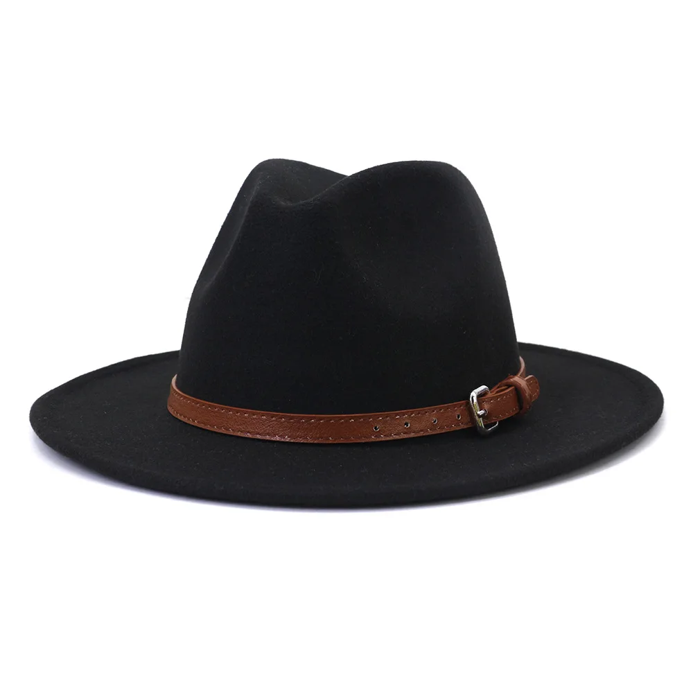 burgundy fedora hat 2021 Winter Autumn Wool Fedora Hat for Woman Men British Style  Felt Fedora Hat with Belt Panama Top Jazz Hat stetson fedora