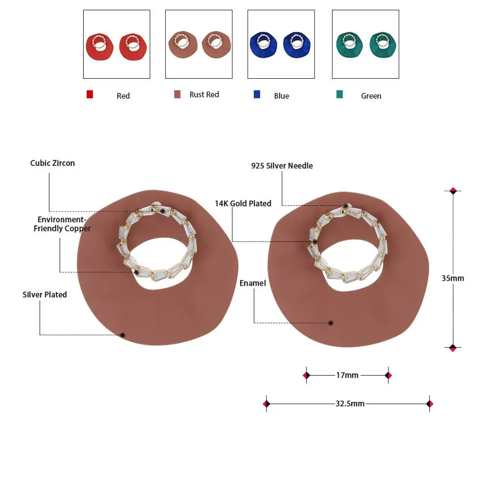 Neoglory Корейский дизайн AAA циркон полые Необычные эмалированные круглые серьги для женщин 4 ярких модных цвета выбор подарок для друга