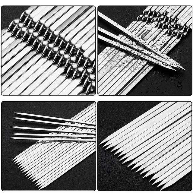10/15Pcs Stainless Steel Barbecue Skewer Reusable BBQ Kebab Skewers  for Outdoor Camping Picnic Tools Cooking Tools 4