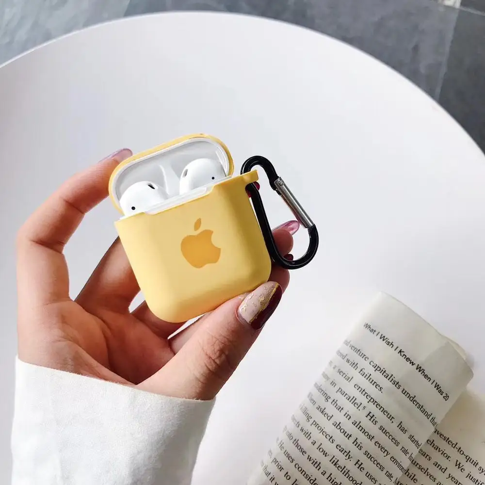 Для Apple AirPods 2 1 Аксессуары для наушников Мягкий чехол милый цветной чехол с логотипом с крючками - Цвет: 18