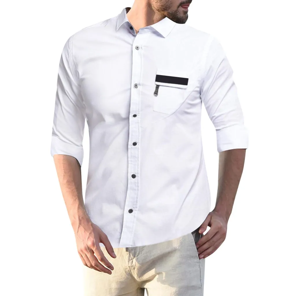 Рубашка мужская camisa masculina уличная мода с длинным рукавом Повседневная пригонка Сельма карман Топ мужские рубашки