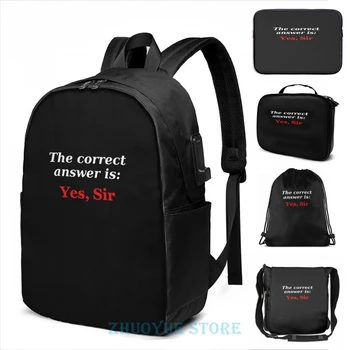 

Funny Graphic print Yes, Sir USB Charge Backpack men School bags Women bag Travel laptop bag