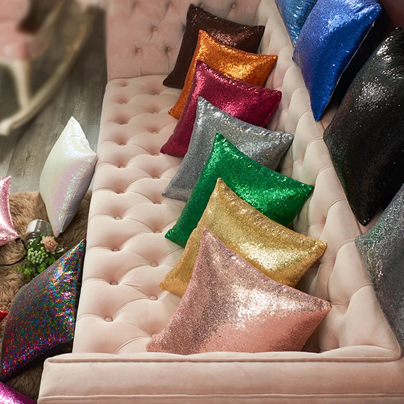 Luxurious Mermaid Glitter Sequin Cushion Cover - 40x40cm Decorative Throw Pillowcase