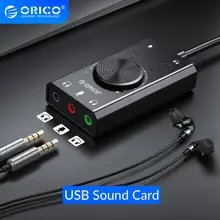 ORICO Portable USB carte son externe Microphone écouteur deux en un avec 3 ports Volume de sortie réglable pour Windows Mac Linux