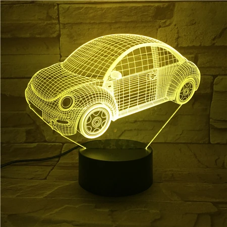 3D лампа Beetle винтажный автомобиль лучший подарок для ребенка на батарейках для украшения комнаты 7 цветов с пультом дистанционного управления светодиодный ночной Светильник