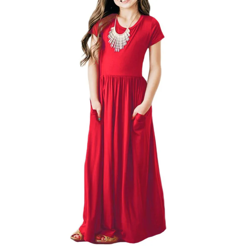 1-10Yrs Summer Baby Girls Bohemian Long Printing Birthday Party Maxi Dress with Pocket Floral Casual Children Girls Beach Dress