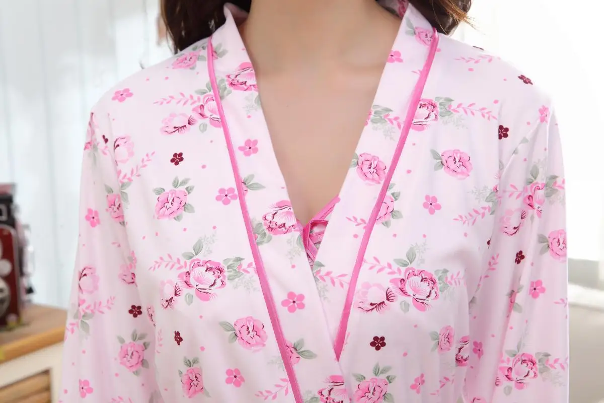 Night Robe Sleepwear Dress Two-Piece SetAutumn And Summer Cartoon Long-Sleeve Pajamas Strap Nightdress Tracksuit Nightgown