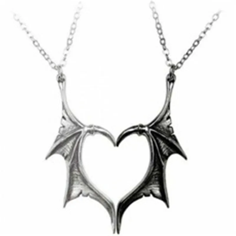 Sale Wing Necklace Punk Statement-Wing Heart Double-Color Personality Fashion Women For Lovers GmJwoMnRl