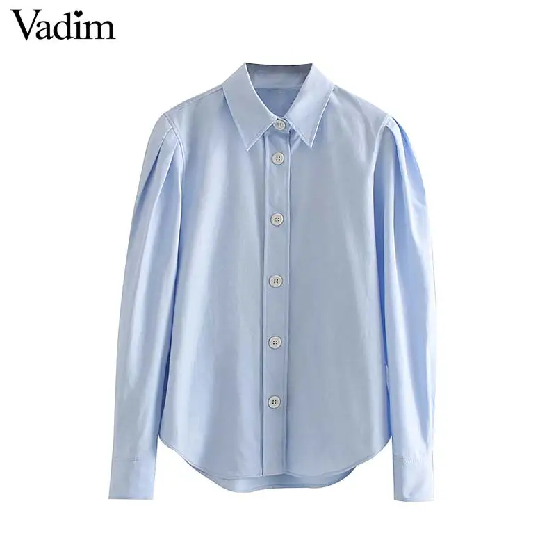 Vadim Женская Базовая однотонная офисная одежда блузка с длинным рукавом пышными