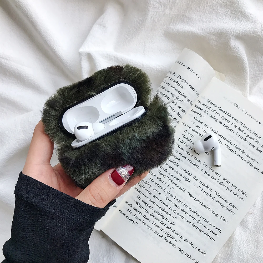 Милый плюшевый леопардовый чехол AirPods Pro чехол 3 поколения элегантный красивый модный популярный MS чехол для гарнитуры альпинистский крючок - Цвет: Зеленый