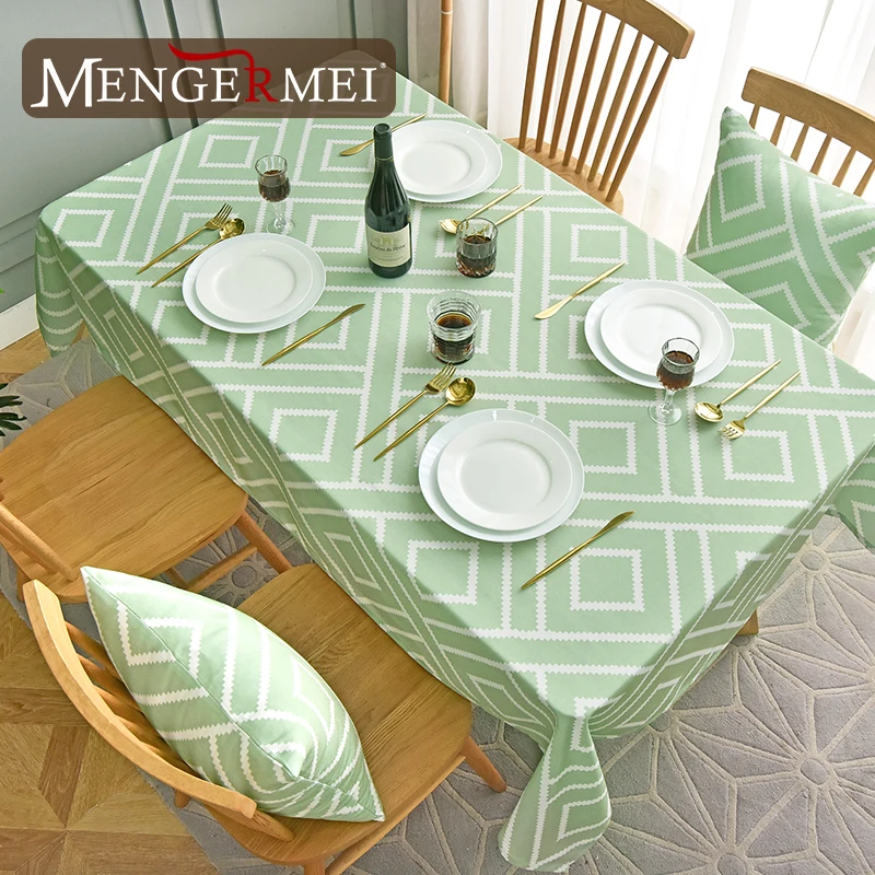

Green Printed Tablecloth Cotton Linen Waterproof Table Cloth Polyester Waterproof Nordic style Table Cover ZB-24