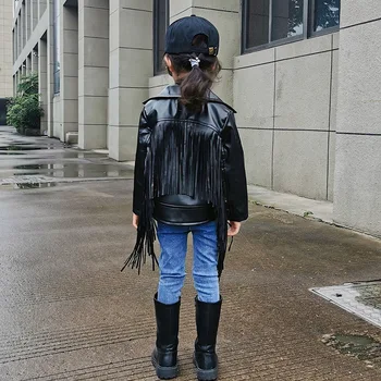 

Children's fringed leather jacket 2020 autumn new girl model catwalk show performance jacket coat foreign trendy