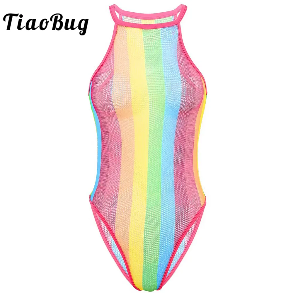 rainbow fishnet bodysuit