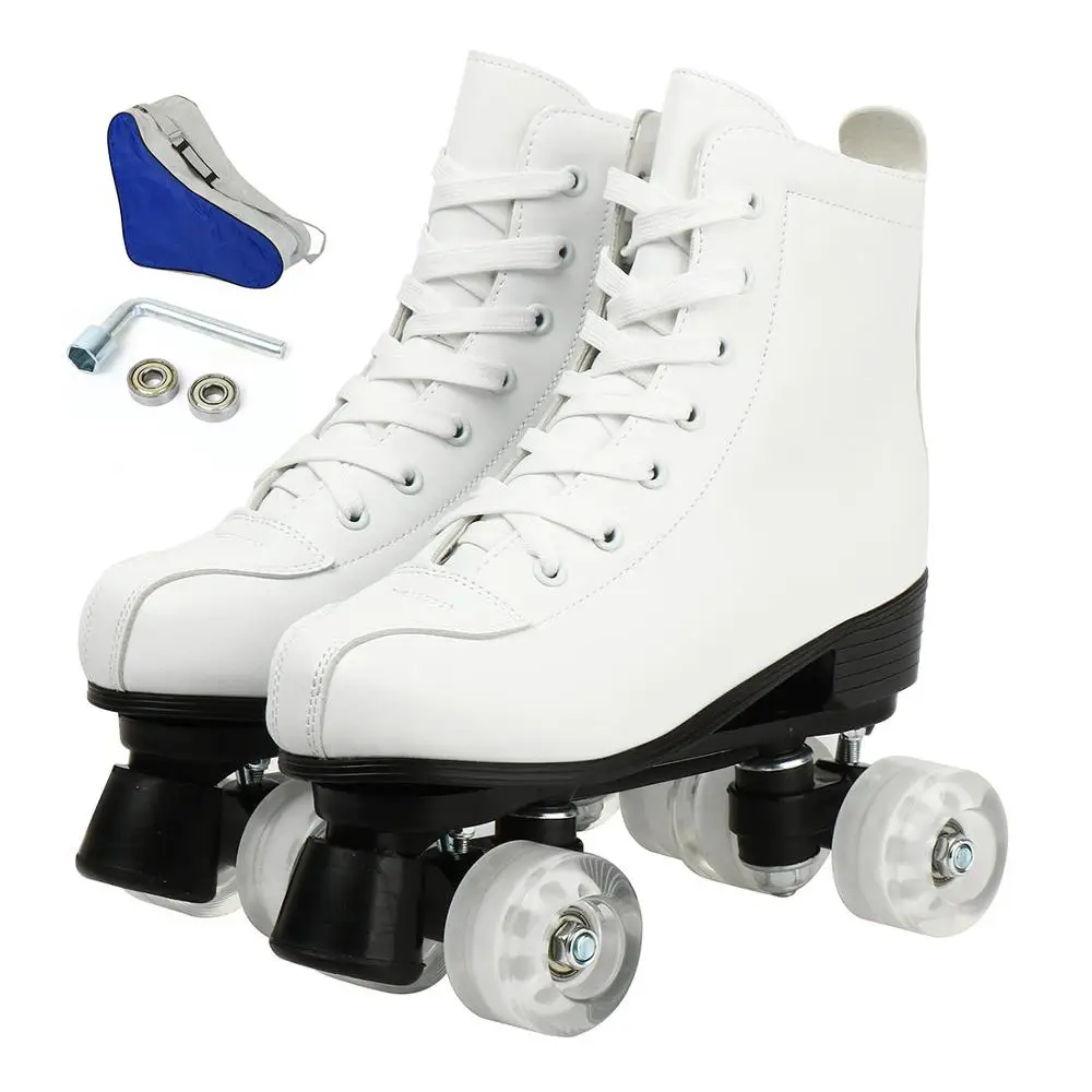 Adult PU Leather Roller Skates Skating Shoes Sliding Inline Quad Skates Sneakers Training Europe Size 4 Wheels Flash 7 Colors adult roller skates