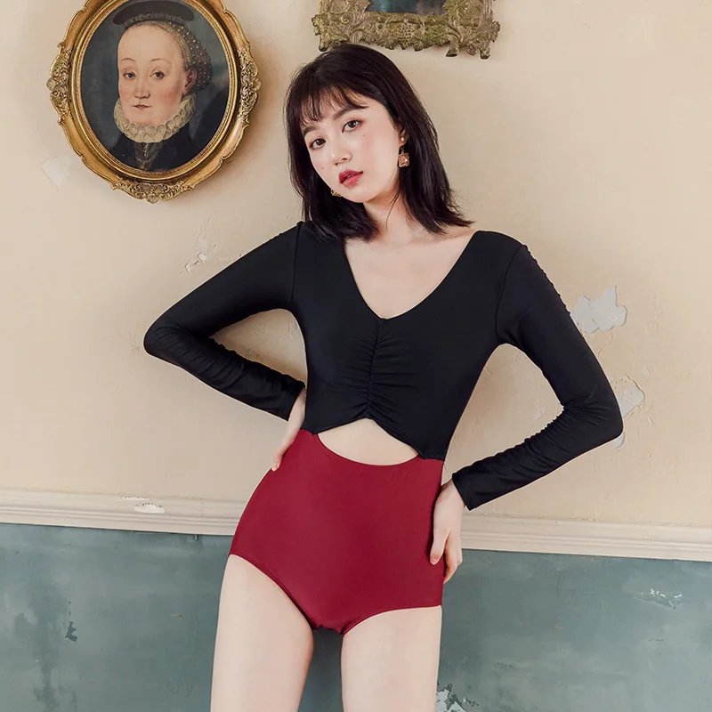 

New Style Mixed Colors Bathing Suit Women's Sexy Slim Fit Long Sleeve Sun-resistant Hollow out Beauty Back Conservative Bikini