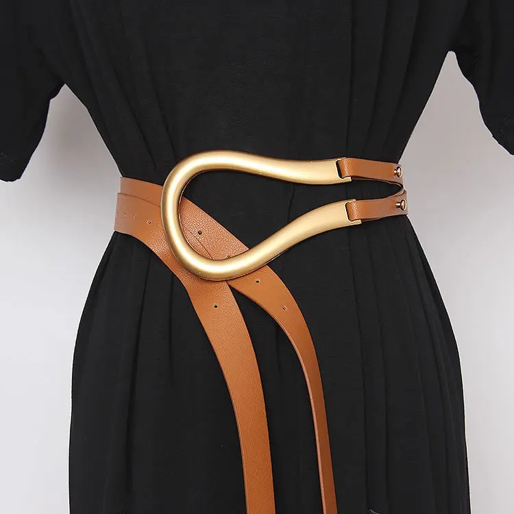 Women Fashion New Belts Metal Curved Large Horseshoe Buckle Imported Microfiber Leather Double Belt Casual Belt DMY1859