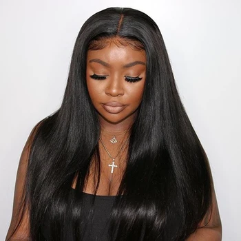 

13X6 Lace Front Wig Silky Straight Hair Black Color 28" Long Wigs Glueless Heat Resistant Fiber Hair Synthetic Lace Front Wigs