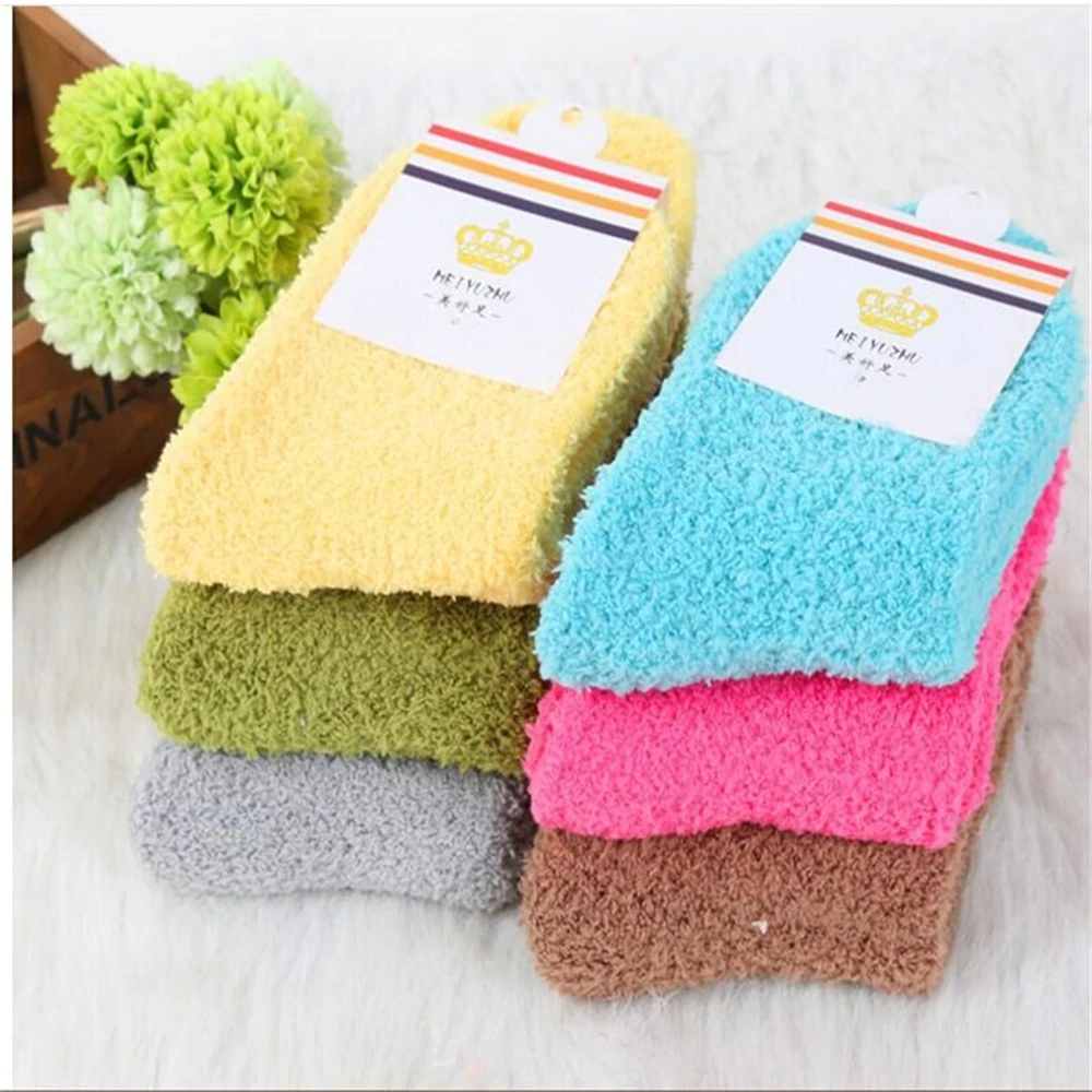 slipper socks women Winter Warm Slouch Fuzzy Slipper Socks For Women Solid Color Black White Wool Boot Sleep Thermal Socks chausson chaussette femme nike socks women