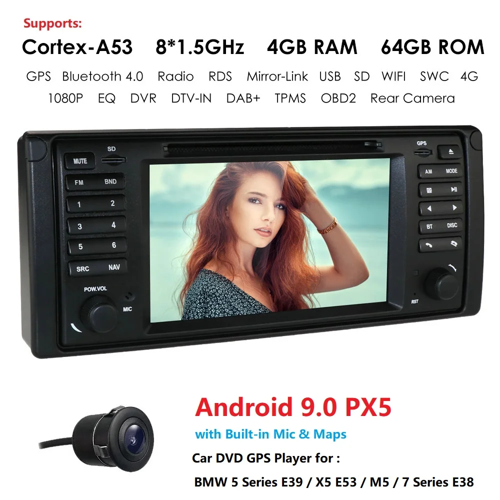 

DSP IPS 4G+64G Octa Core 1024*600 7'' 1DIN Android 9.0 Car Multimedia Stereo Radio for BMW E39 E38 E53 M5 GPS Navigation BT Wifi