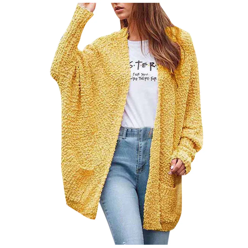 Yellow Кардиган с длинным рукавом, вязаный свитер для женщин, свободный крой, открытая строчка, Повседневный свитер для женщин,, Свободное пальто, топы, куртки 9,26 - Цвет: Yellow
