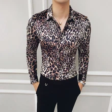 Мужские фланелевые рубашки с леопардовым принтом, новинка, вечерние Клубные наряды, облегающие английские стильные рубашки, мужские бархатные рубашки