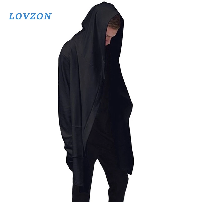 LOVZON hombres sudaderas con capucha con vestido negro Hip Hop manto sudaderas con capucha chaqueta de moda largo manto de mangas Hombre Abrigos y prendas de vestir