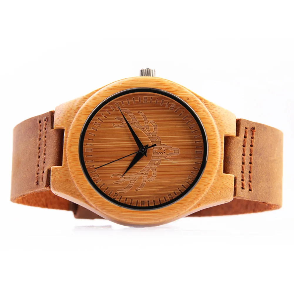 Bamboo Watch Deer Head Bamboo Watch Genuine Leather Environmentally Friendly Bamboo Watch Hot Selling Source Bamboo Watch