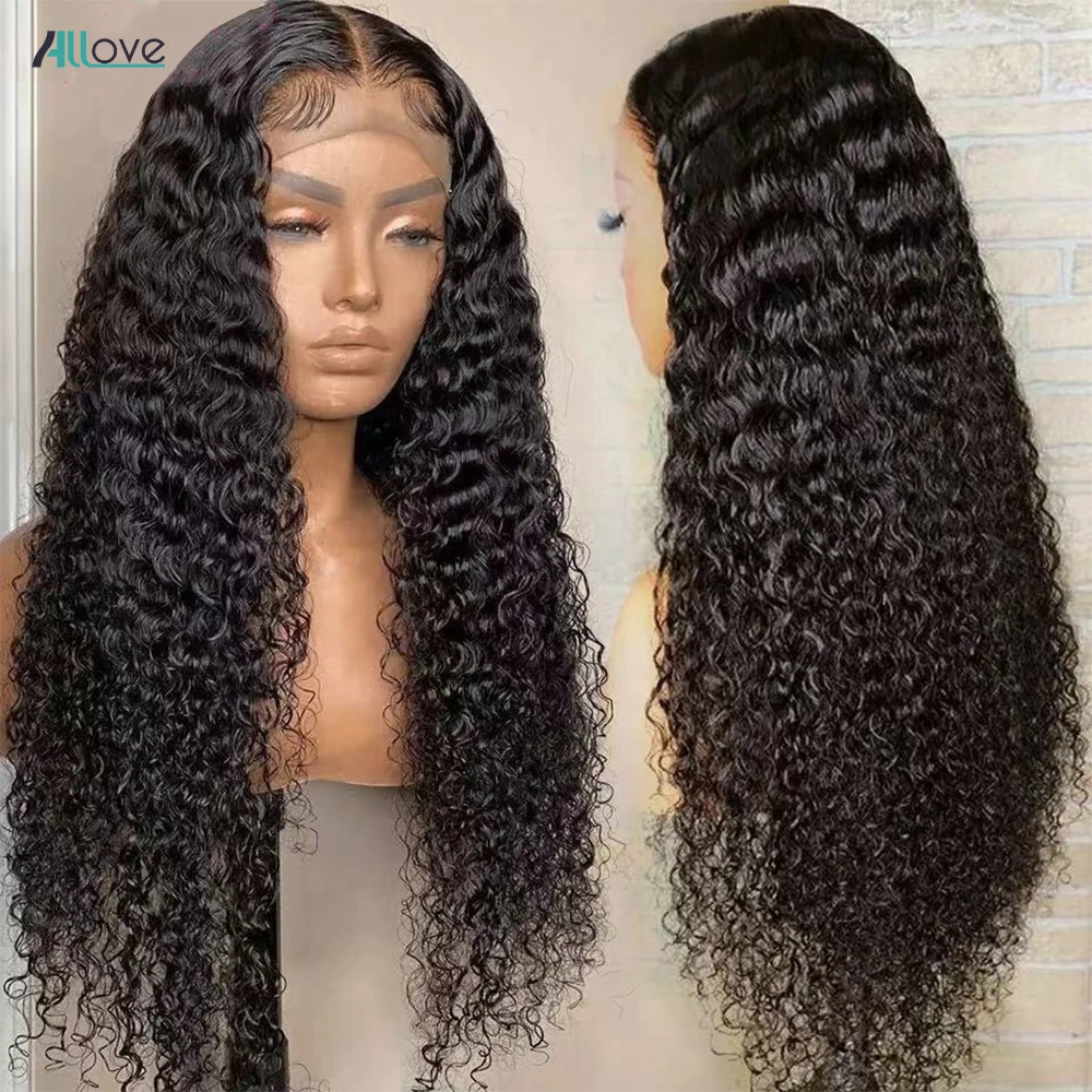Allove Deep Wave Lace Frontal Wig 13x4 13x6 Transparent Lace Front Wig PrePlucked Brazilian Deep Curly Human Hair Wigs For Women