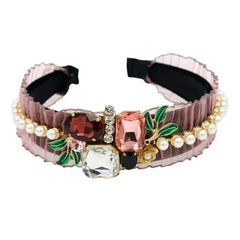 Женские Роскошные ювелирные изделия Кружева Оголовье Блеск Стразы Имитация Жемчужный обруч для волос - Цвет: 6EE600873-3