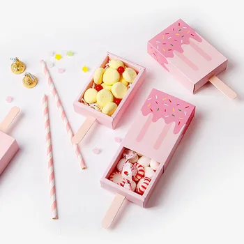 

5pcs Pink Ice Cream Shape Gift Box Popsicle Candy Paper Box Cartoon Drawer Gift Box For Kids Baby Shower Birthday Packing Supply