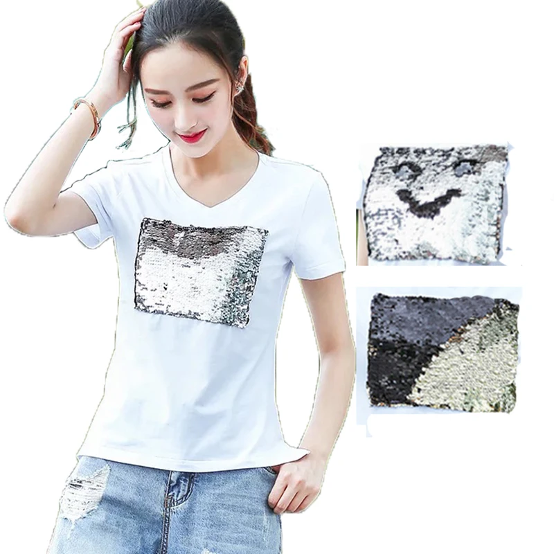 Креативная Футболка граффити с двусторонними блестками волшебные хлопковые