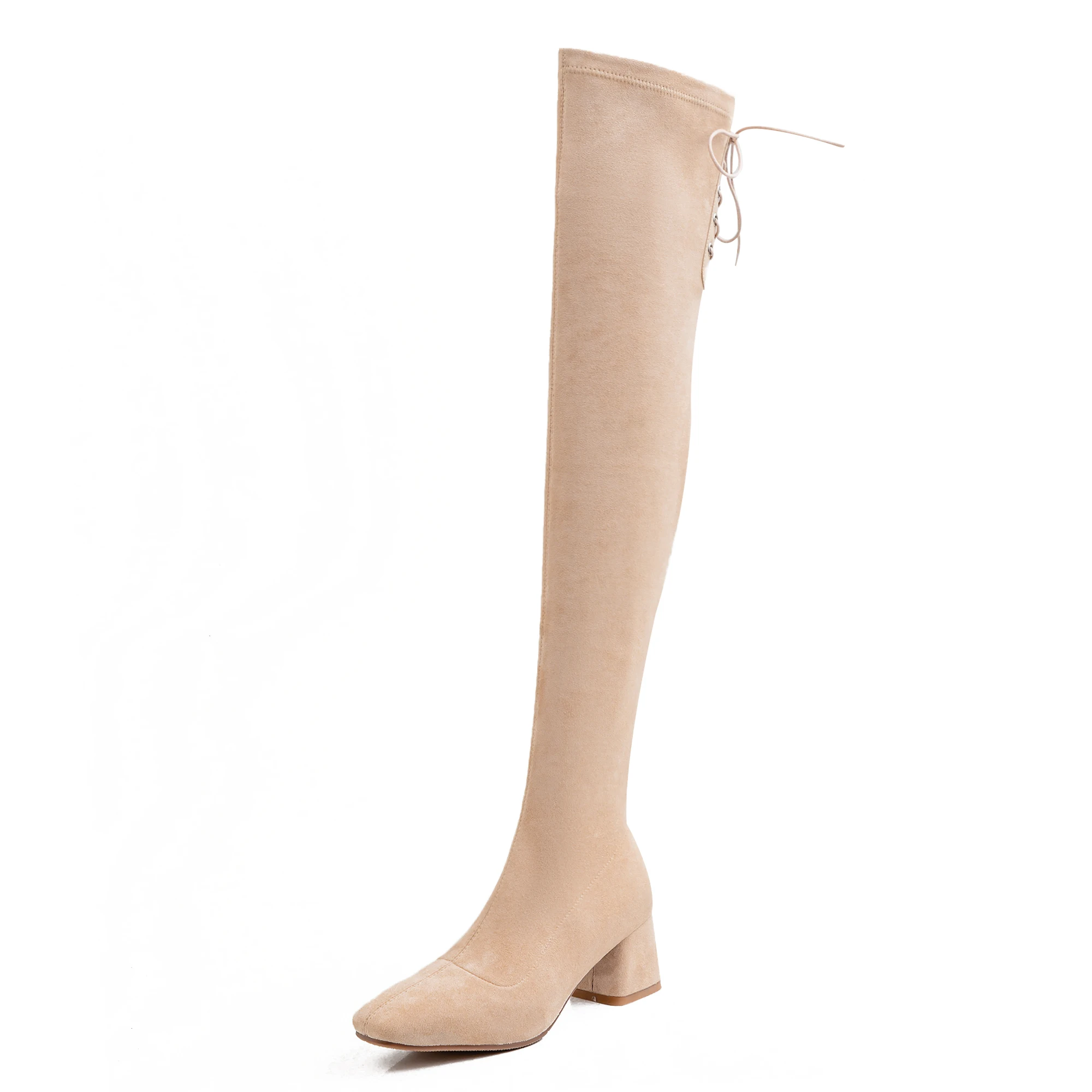 Sexy over the knee high boots woman suede leather thick high heels women boots autumn winter black gray party shoes woman - Цвет: apricot   single