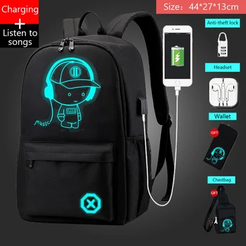 

USB music luminous School Backpacks new unisex schoolbag For teenage teenagers backpack to school bag Student book bag