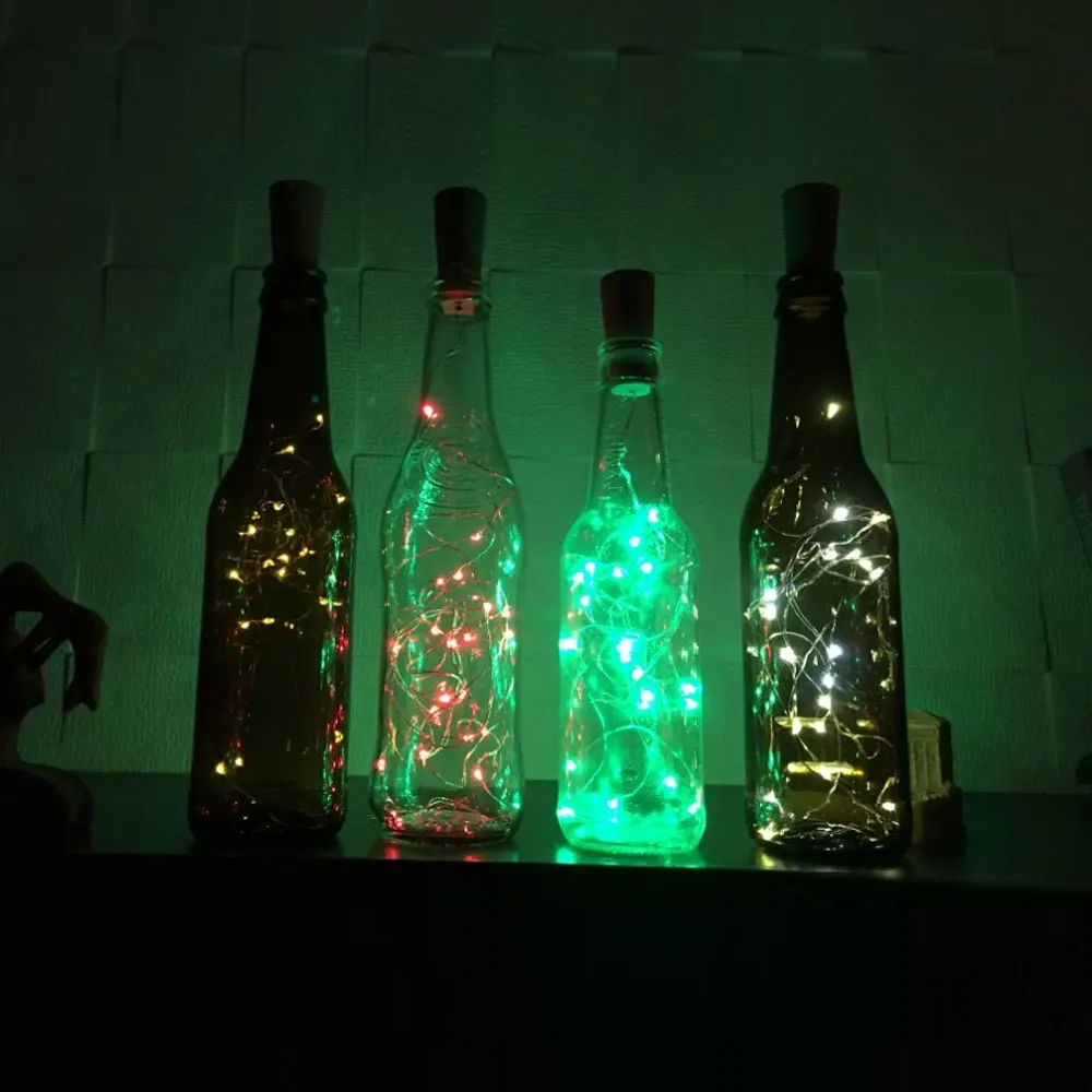 10LED 15LED 20LED Solar LED Cork Wine Bottle Stopper Copper Garland Wire Fairy String Light 1M/1.5M/2M Outdoor Party Decoration