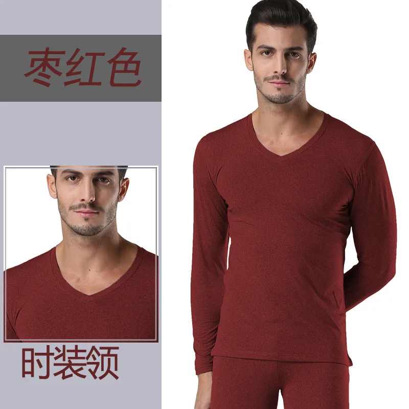 collar (jujube red) Кальсоны для мужчин, зимнее термобелье для мужчин, кальсоны из плотного флиса, теплая зимняя одежда для сна, размеры L, XL, XXL, XXXL, XXXXL - Цвет: collar (jujube red)