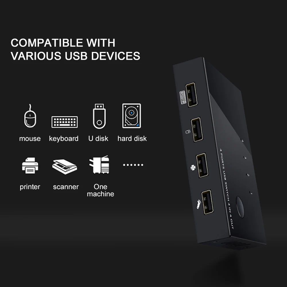 Для клавиатуры, мыши, 4 в 4 выхода, USB коммутатор, принтер, компьютер, подключи и играй, 4 порта, USB KVM, переключатель, USB Sharer, сплиттер, коробка