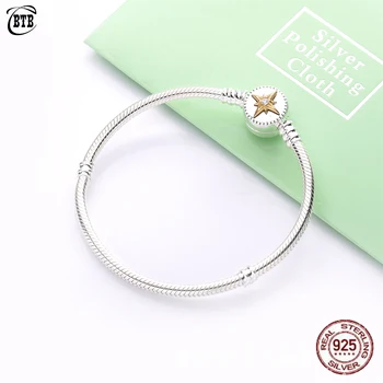 

925 Sterling Silver MOMENTS Bracelet Shiny CZ Star Sun Bracelet Fit DIY Charms Beads Fine Jewelry Women Snake Bracelets