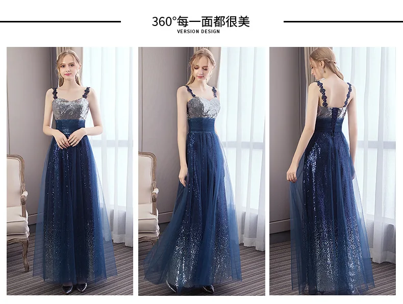 AliExpress крест-граница Европа и Америка Формальное банкетное платье позднее торжественное платье длинное свадебное платье-синий шифон